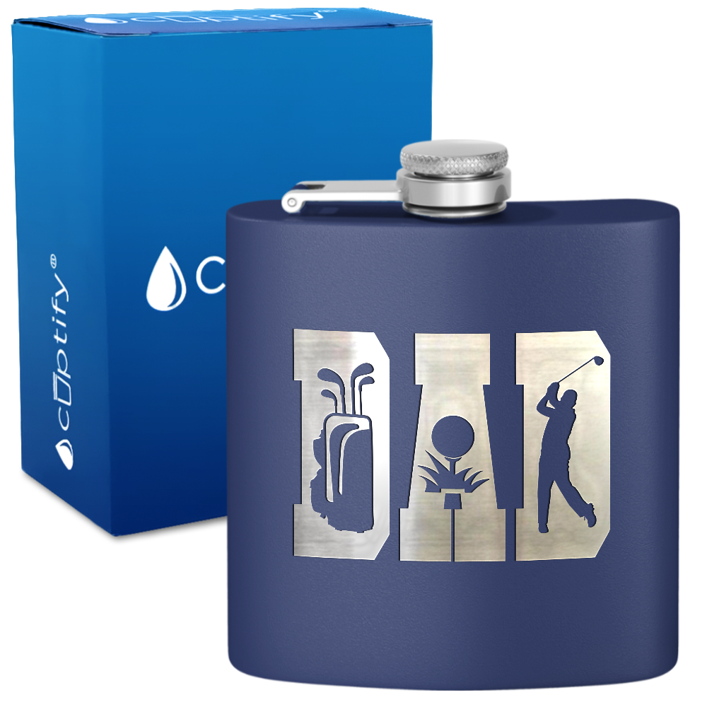 Golf Dad Silhouette 6oz Stainless Steel Hip Flask