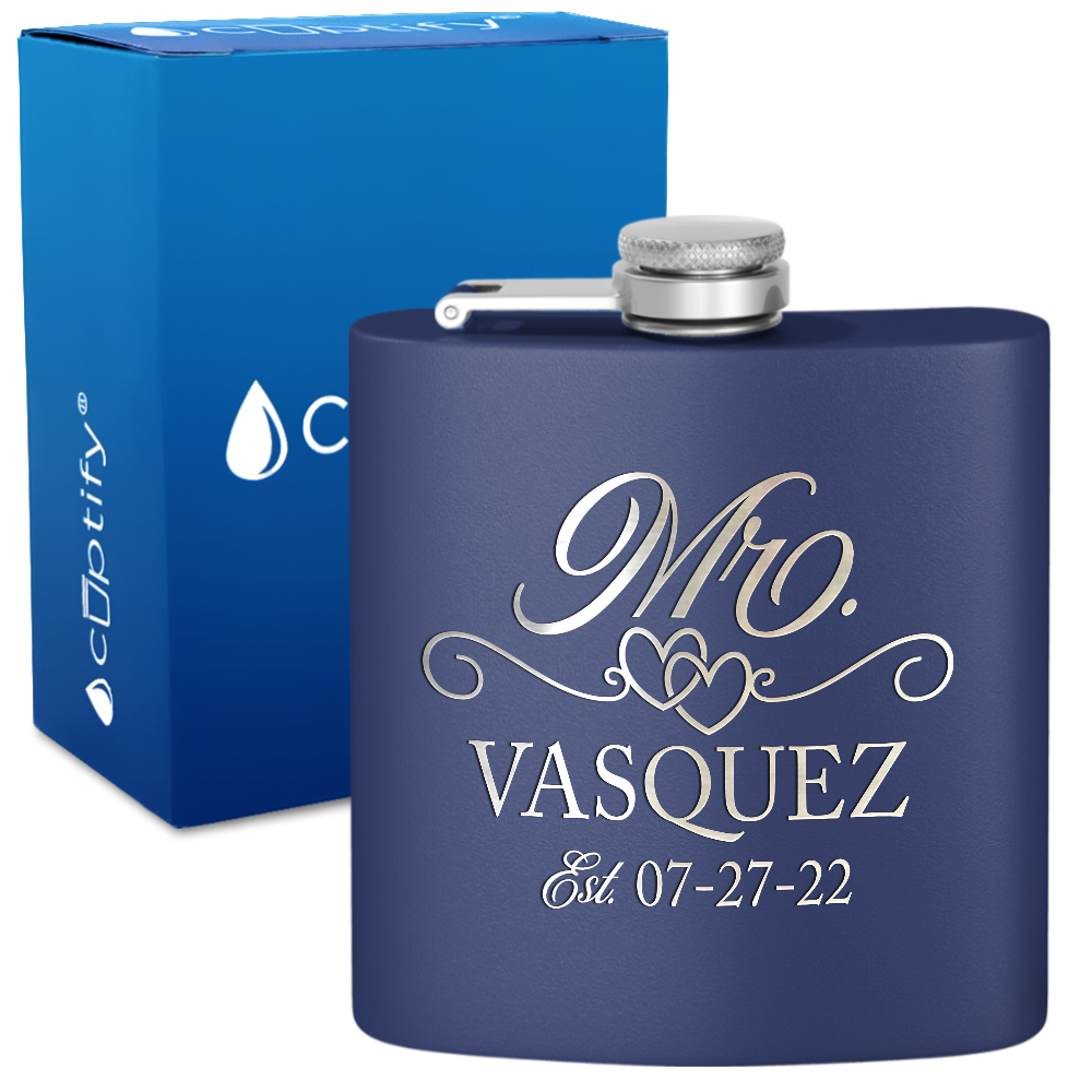 Personalized Mr. with date 6oz Stainless Steel Hip Flask