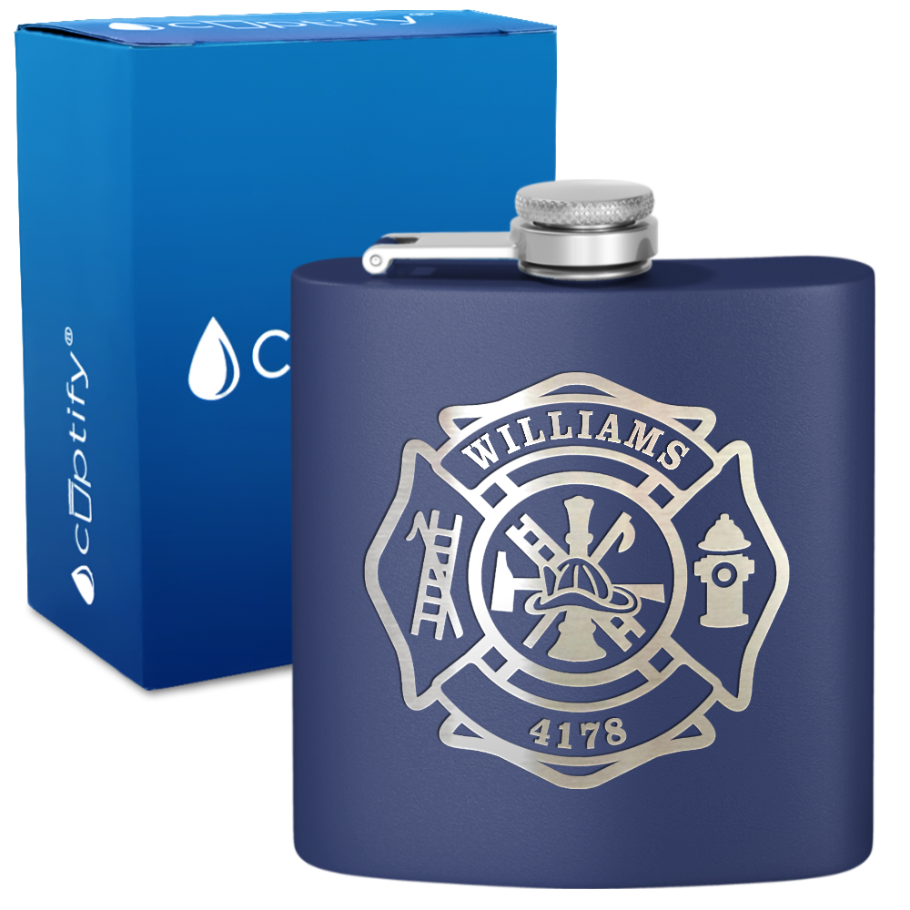 Personalized Firefighter Name and Number 6oz Stainless Steel Hip Flask