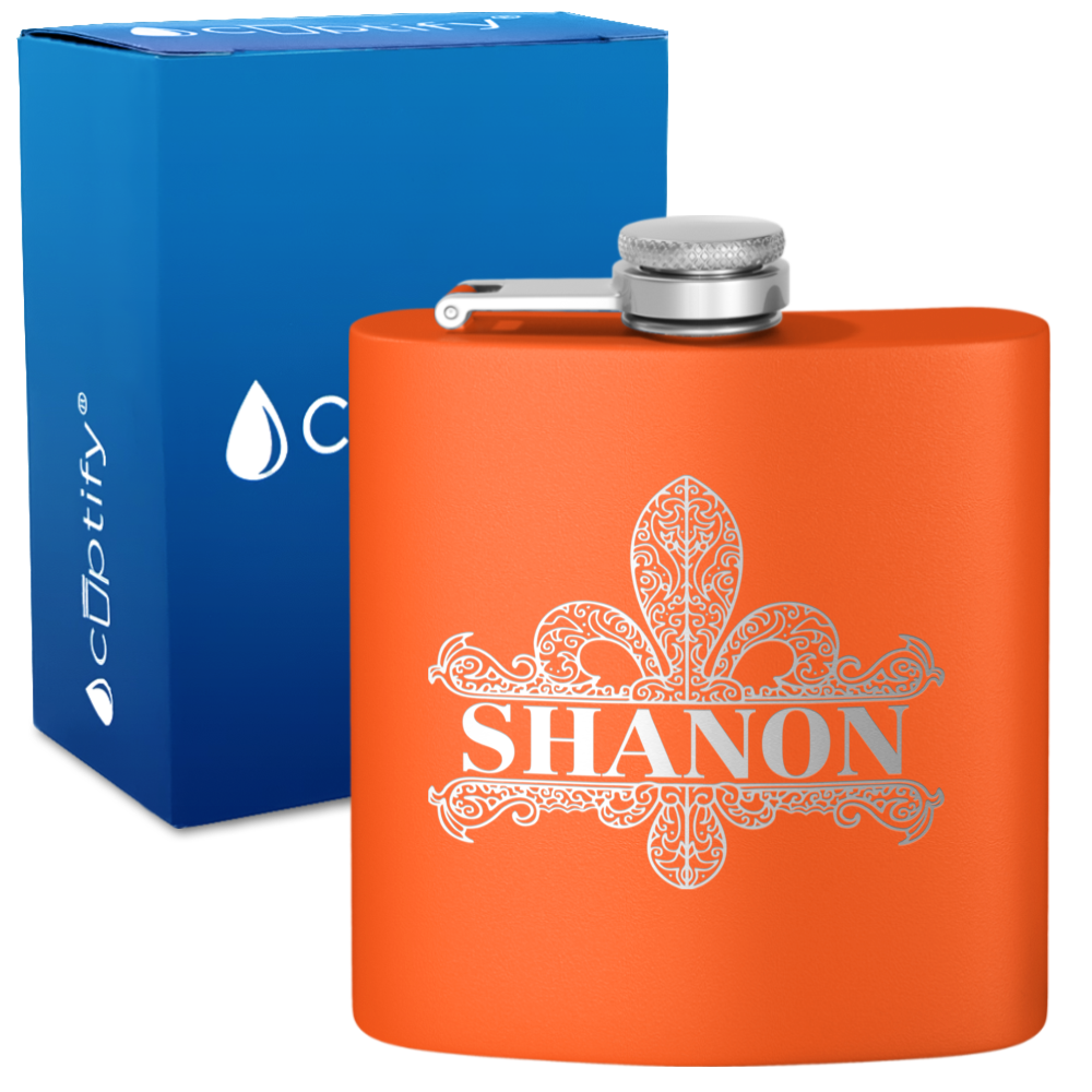 Personalized Fleur de Lis 6oz Hip Flask