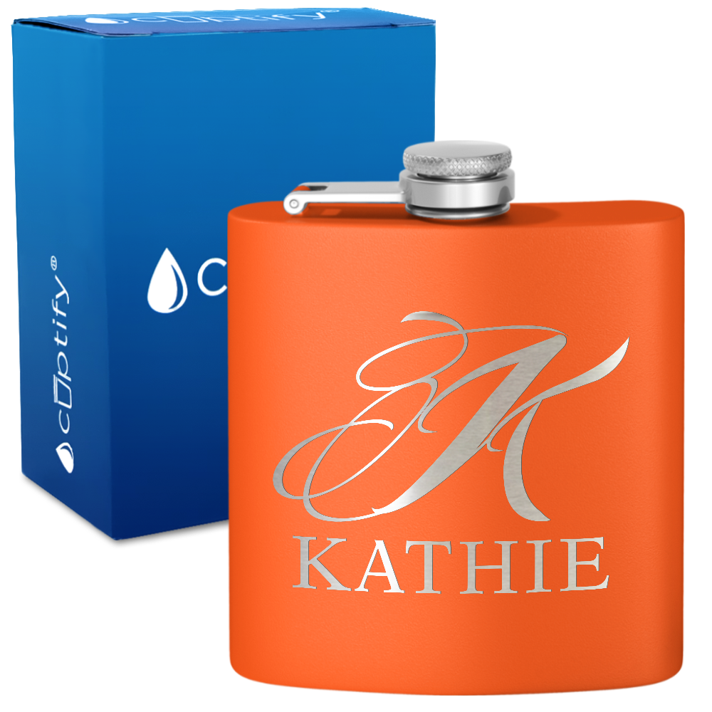 Personalized Script Initial and Name 6oz Hip Flask