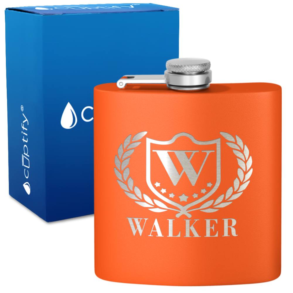 Personalized Monogram with Laurels 6oz Hip Flask
