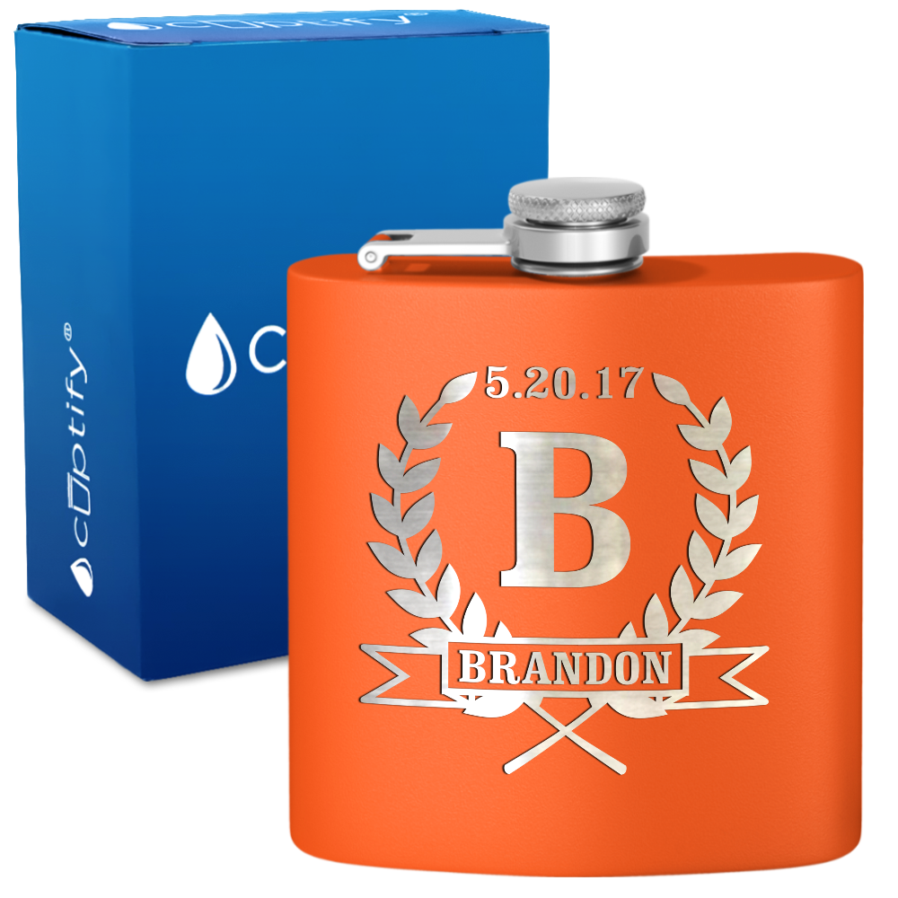 Personalized Groomsman Laurels 6 oz Stainless Steel Hip Flask