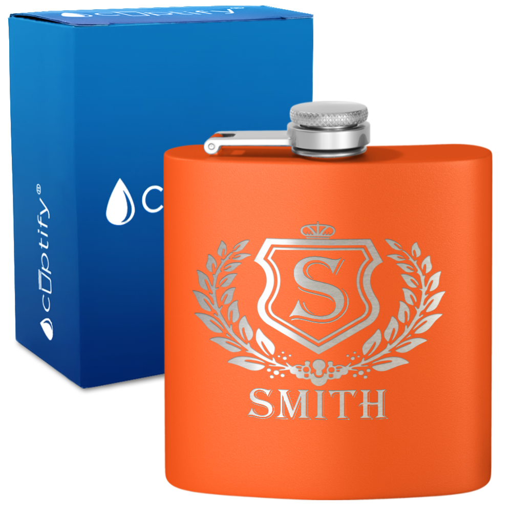 Personalized Monogram Initial Badge 6oz Hip Flask