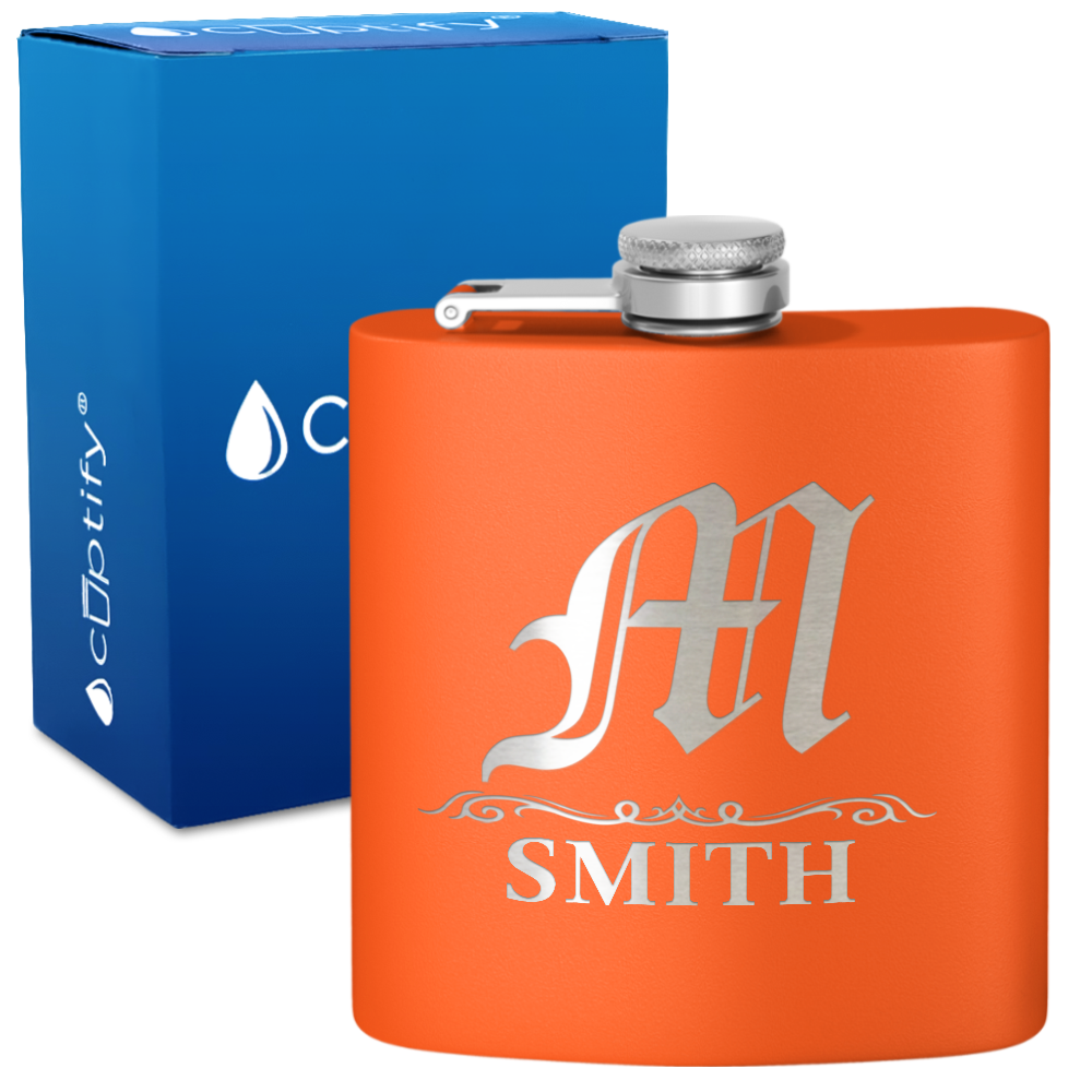 Personalized Gothic Initial 6oz Hip Flask