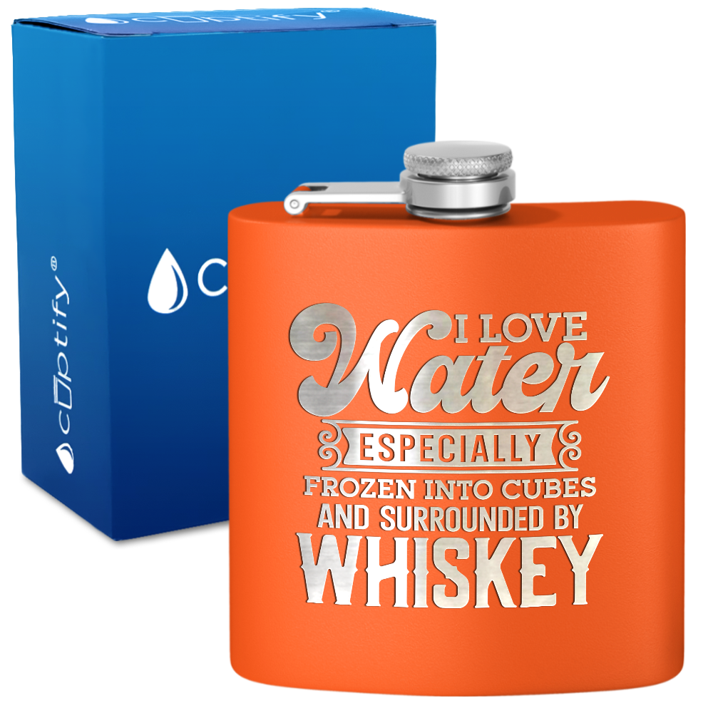 I Love Water 6 oz Stainless Steel Hip Flask