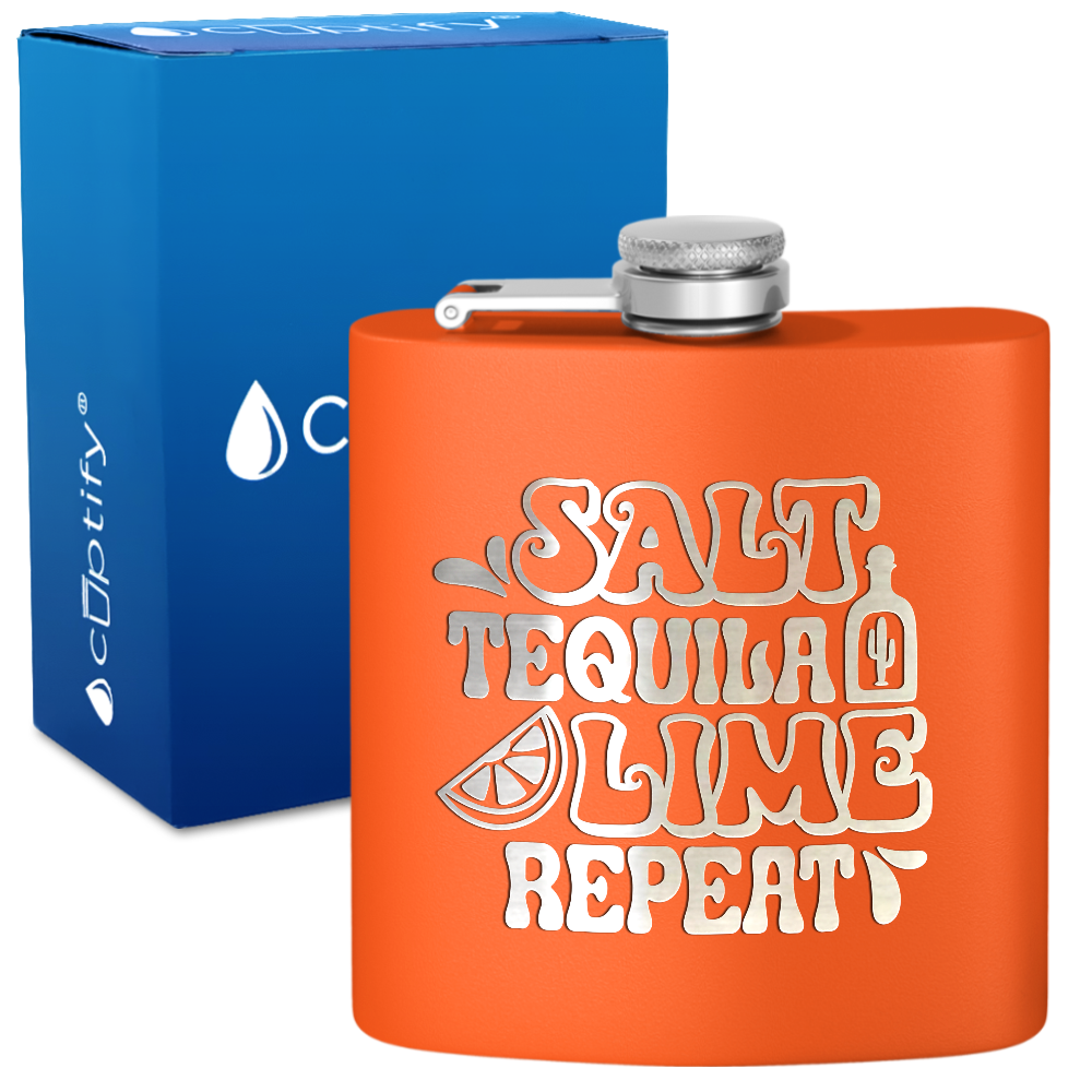 Salt Tequila Lime Repeat 6 oz Stainless Steel Hip Flask