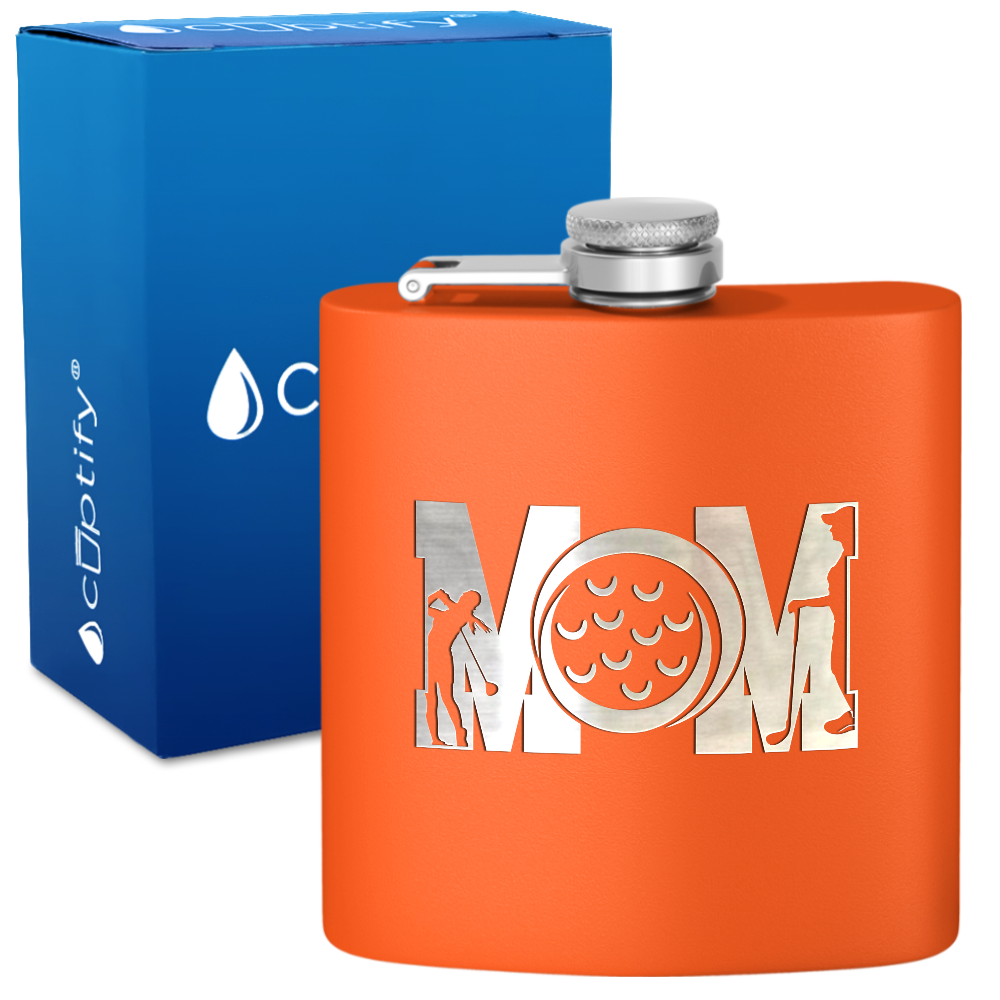 Golf Mom Silhouette 6oz Stainless Steel Hip Flask