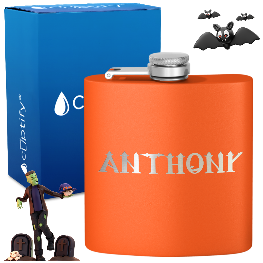 Personalized Creepy Halloween Font 6oz Hip Flask