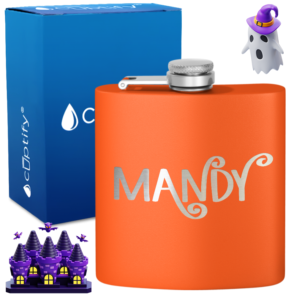 Personalized Curly Spooky Halloween Font 6oz Hip Flask