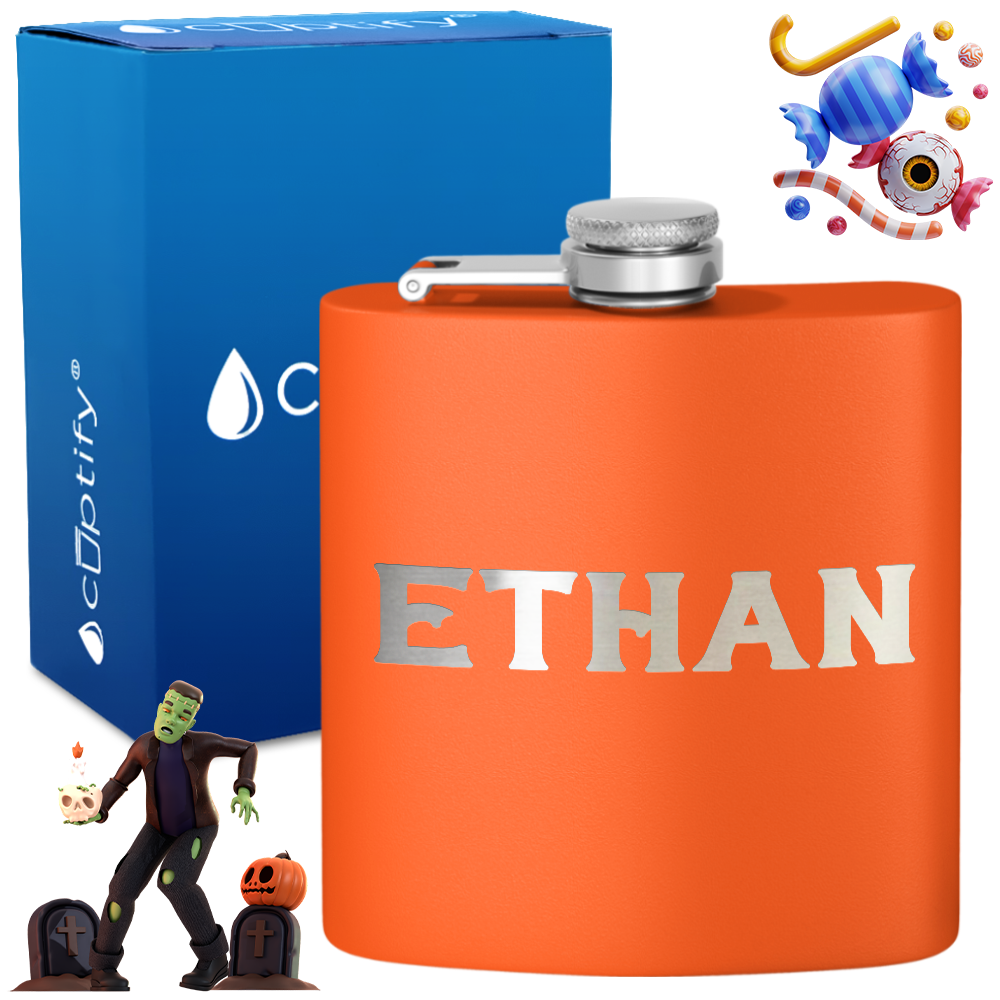Personalized Grim Halloween Font 6oz Hip Flask