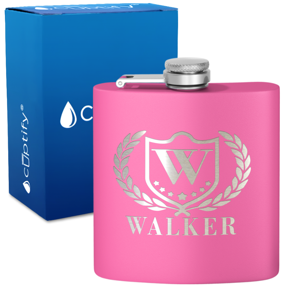 Personalized Monogram with Laurels 6oz Hip Flask
