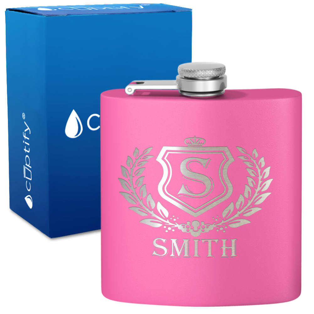 Personalized Monogram Initial Badge 6oz Hip Flask