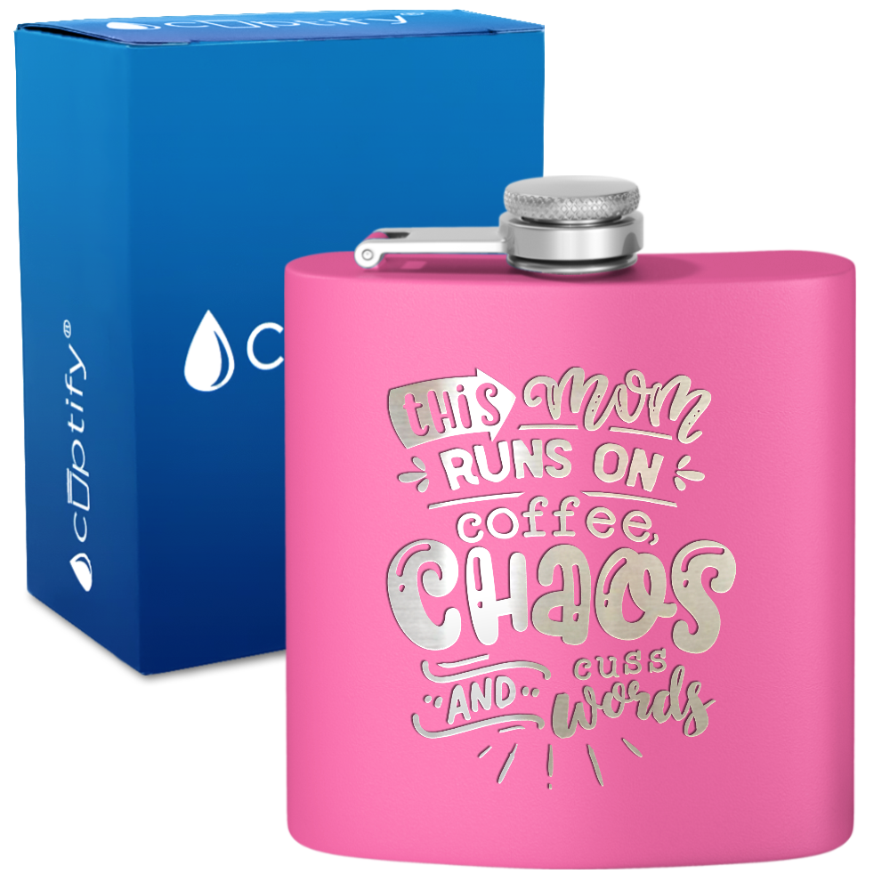 This Mom Runs On Coffee 6 oz Stainless Steel Hip Flask