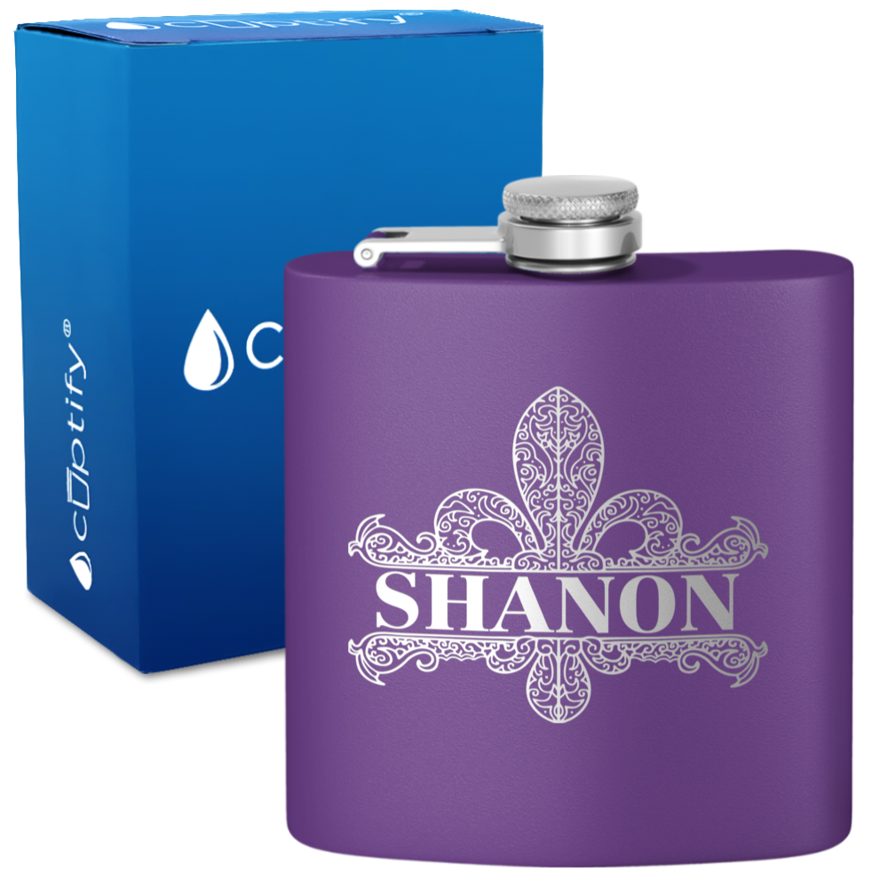 Personalized Fleur de Lis 6oz Hip Flask