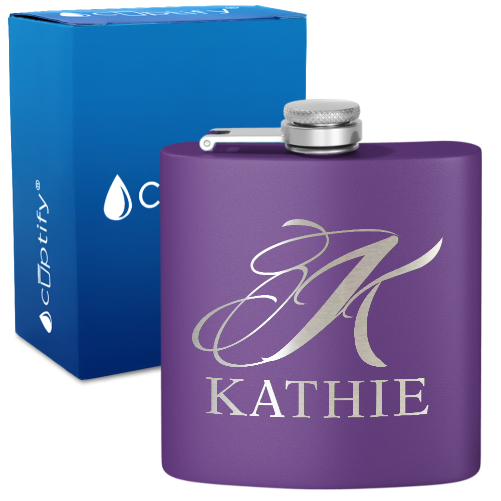 Personalized Script Initial and Name 6oz Hip Flask