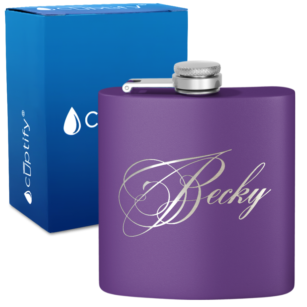 Personalized Decorative Script 6oz Hip Flask