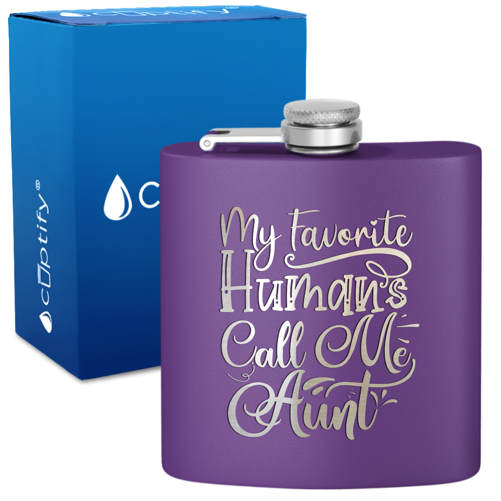 My Favorite Humans Call Me Aunt 6 oz Stainless Steel Hip Flask