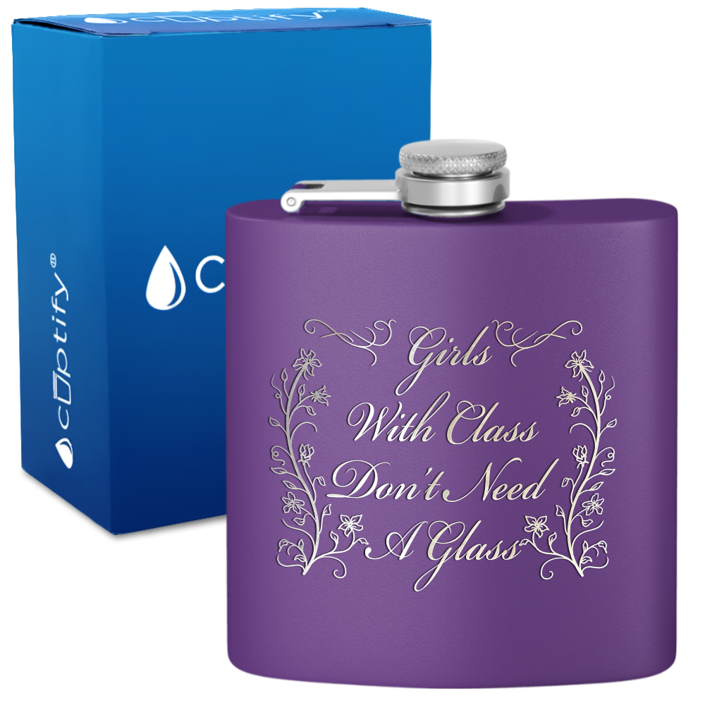 Girls with Class Flowers 6 oz Stainless Steel Hip Flask