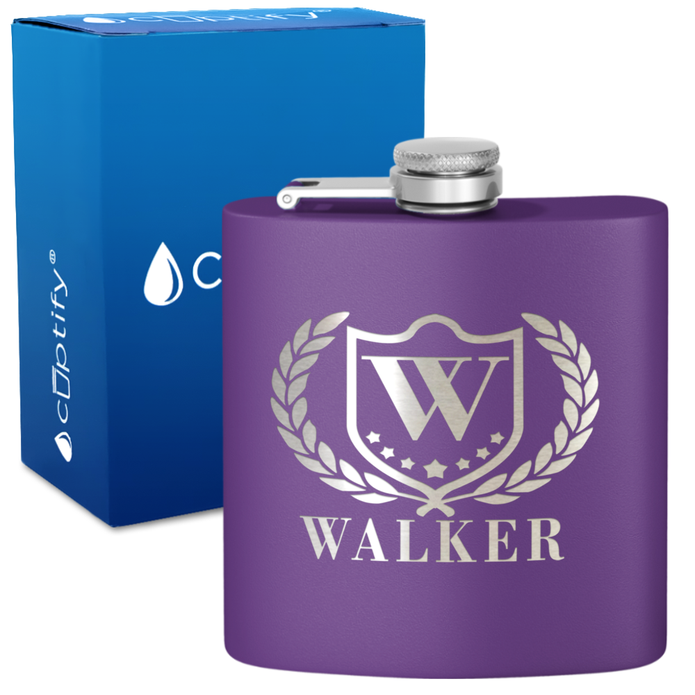 Personalized Monogram with Laurels 6oz Hip Flask