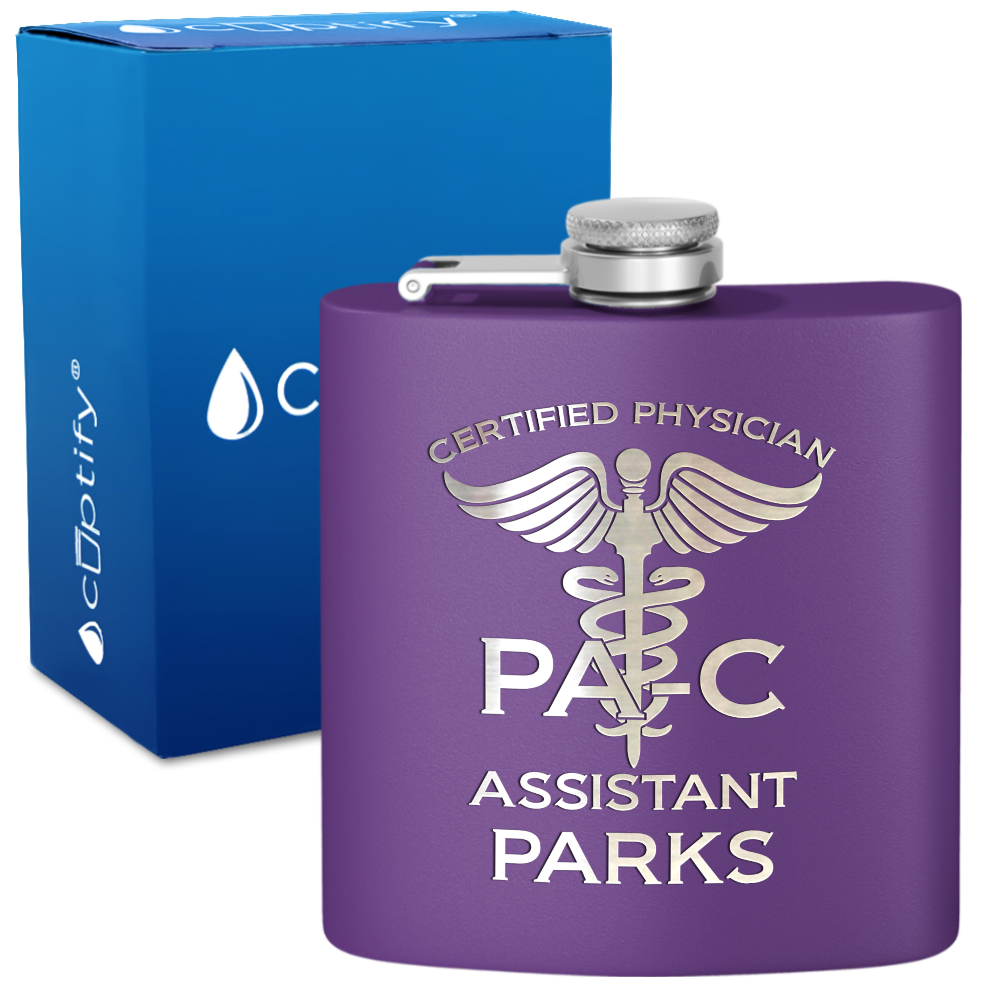 Personalized PA-C Certified Physician Assistant 6oz Stainless Steel Hip Flask