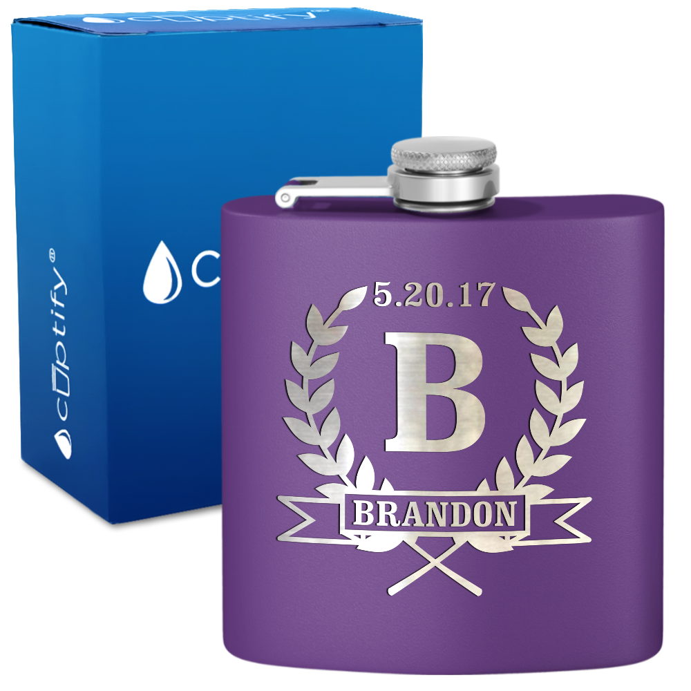 Personalized Groomsman Laurels 6 oz Stainless Steel Hip Flask