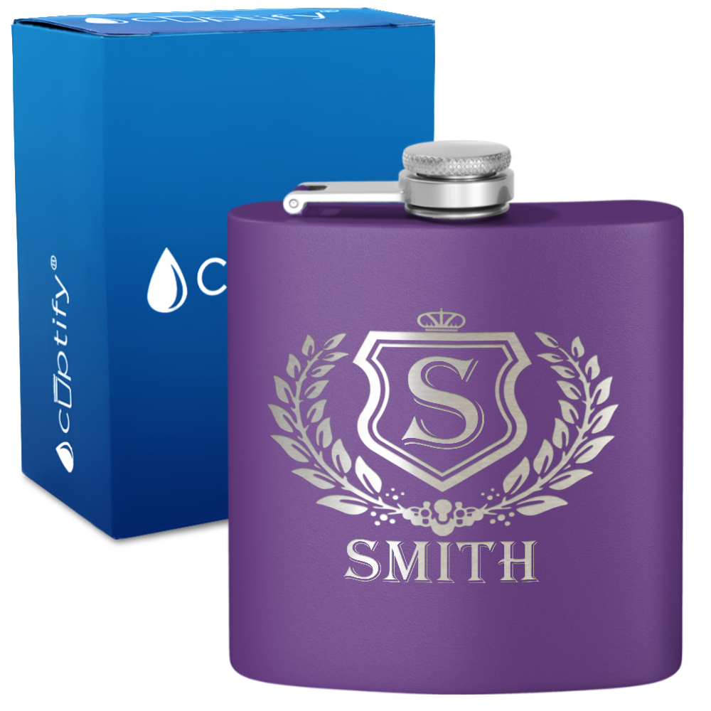 Personalized Monogram Initial Badge 6oz Hip Flask