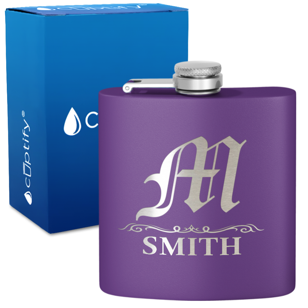 Personalized Gothic Initial 6oz Hip Flask