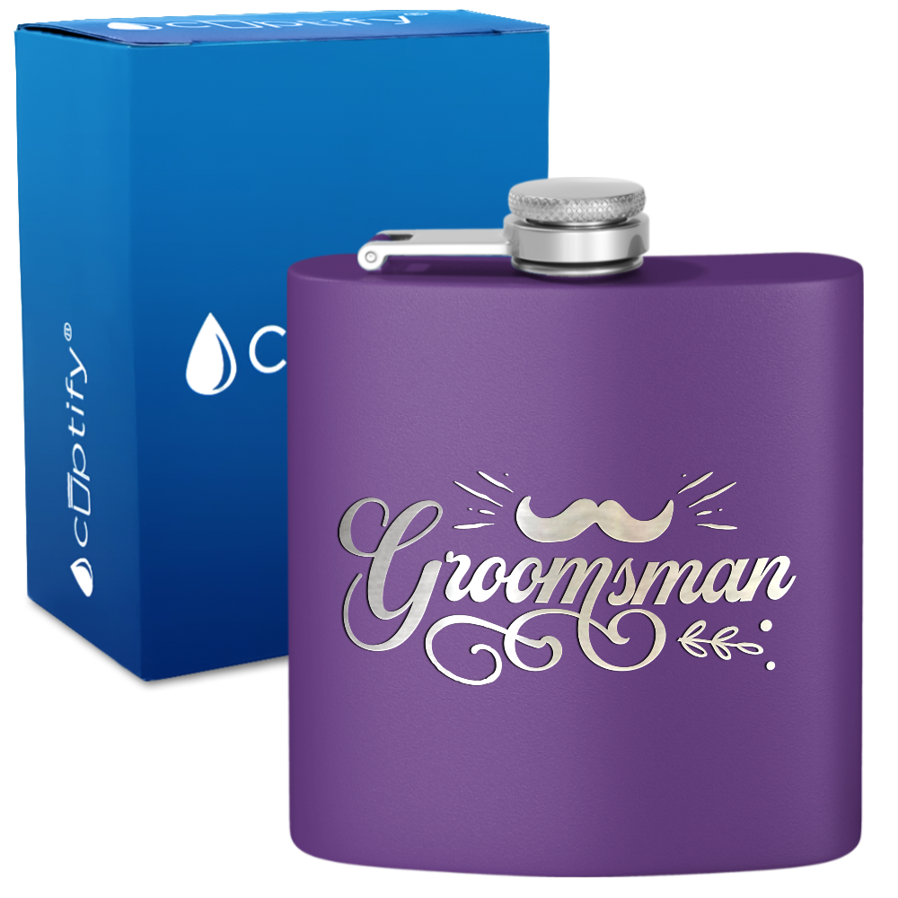 Groomsman Groovy 6 oz Stainless Steel Hip Flask