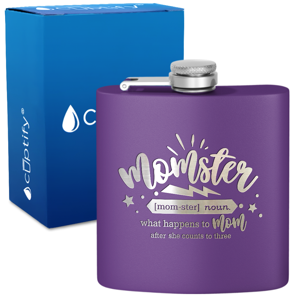 Momster 6 oz Stainless Steel Hip Flask