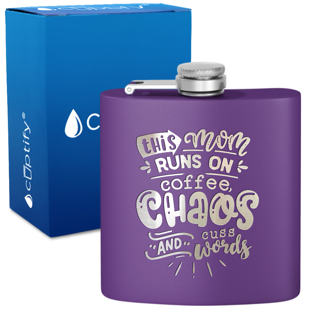 This Mom Runs On Coffee 6 oz Stainless Steel Hip Flask