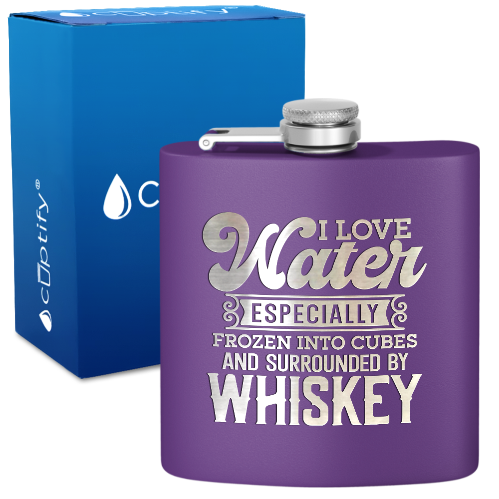 I Love Water 6 oz Stainless Steel Hip Flask