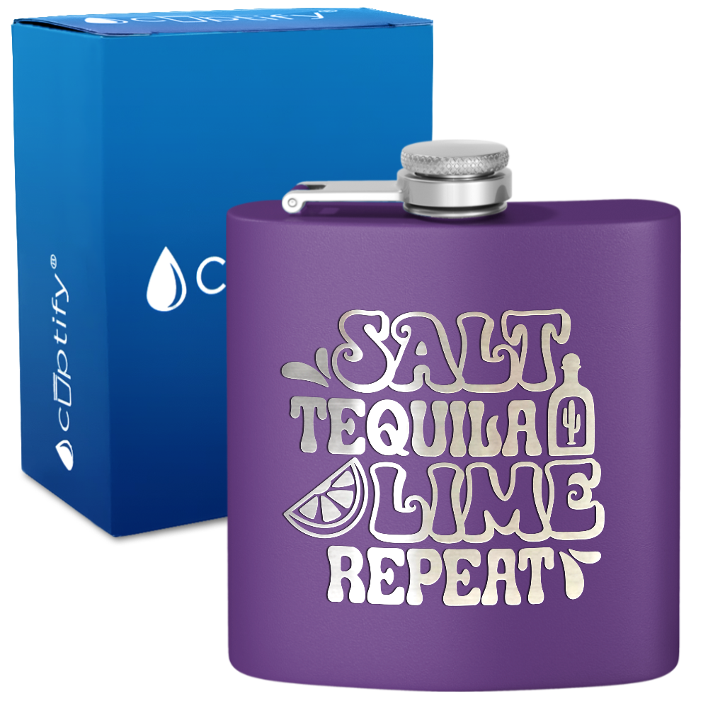 Salt Tequila Lime Repeat 6 oz Stainless Steel Hip Flask