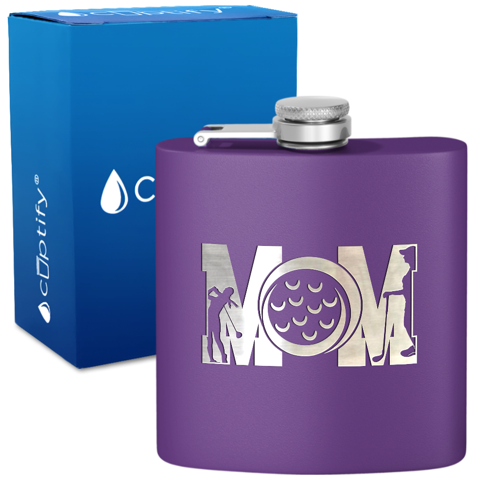 Golf Mom Silhouette 6oz Stainless Steel Hip Flask