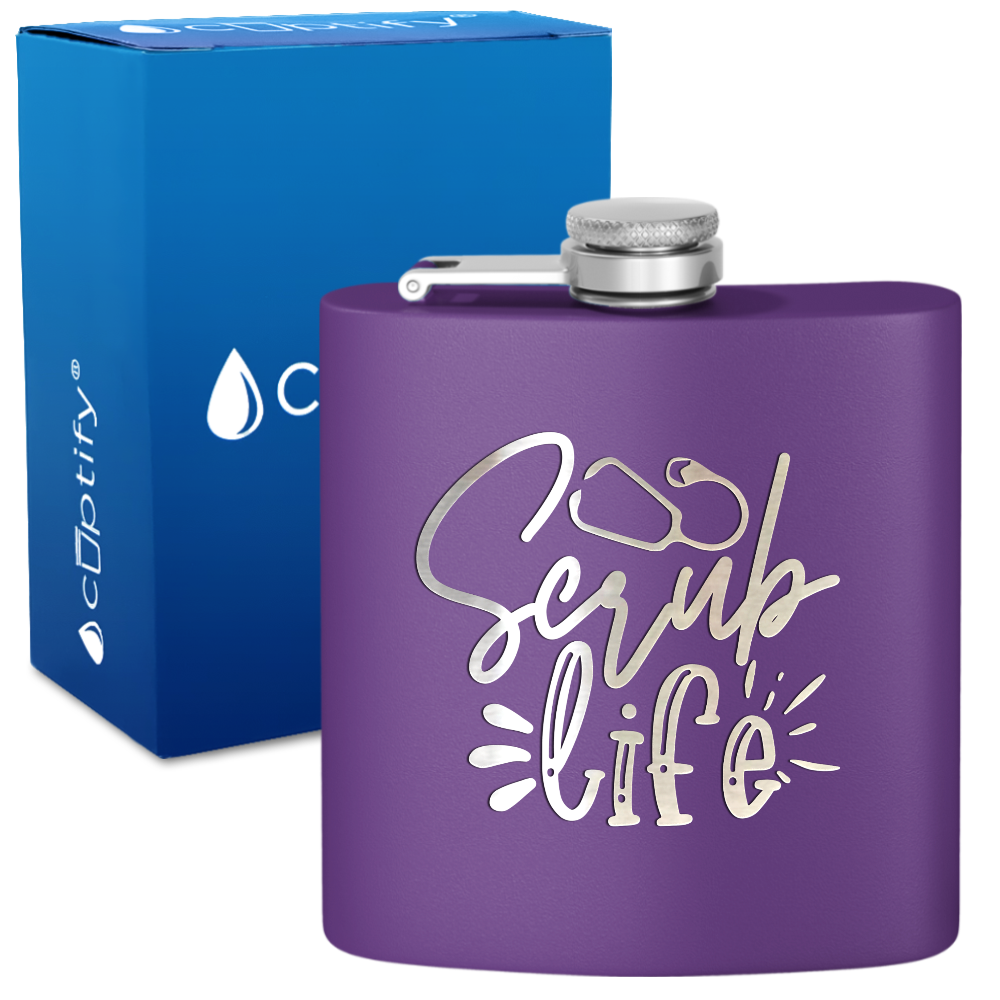 Scrub Life 6oz Stainless Steel Hip Flask