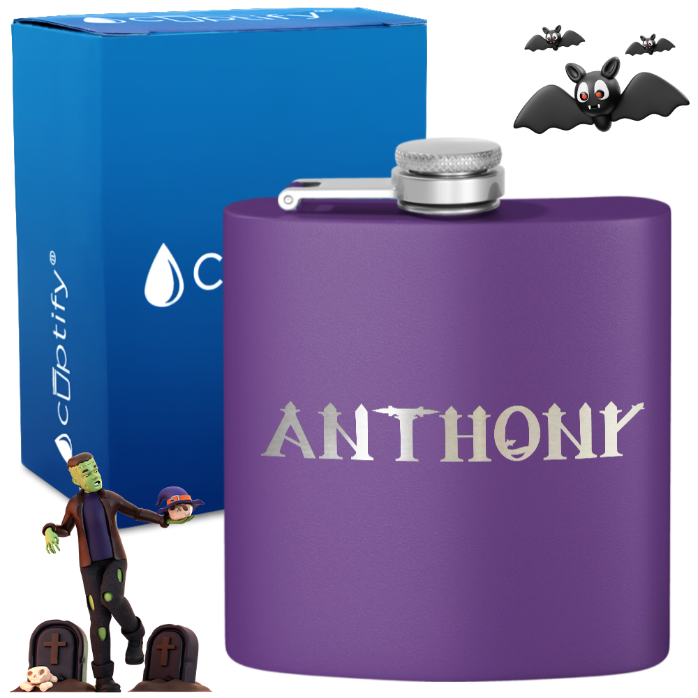 Personalized Creepy Halloween Font 6oz Hip Flask