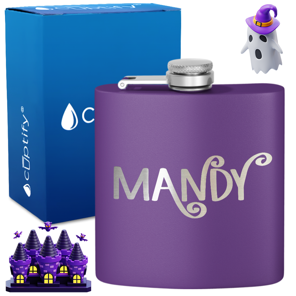 Personalized Curly Spooky Halloween Font 6oz Hip Flask