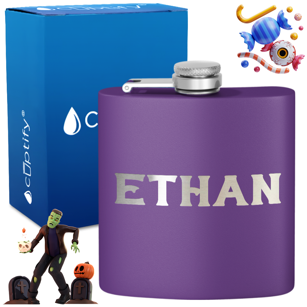 Personalized Grim Halloween Font 6oz Hip Flask
