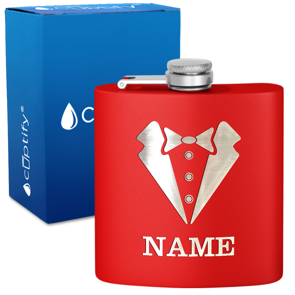 Personalized Suit Bow Tie Groomsmen 6 oz Stainless Steel Hip Flask