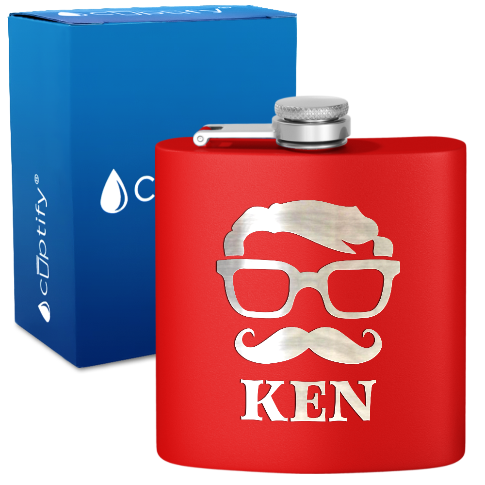Personalized Glasses Mustache Groomsmen 6 oz Stainless Steel Hip Flask