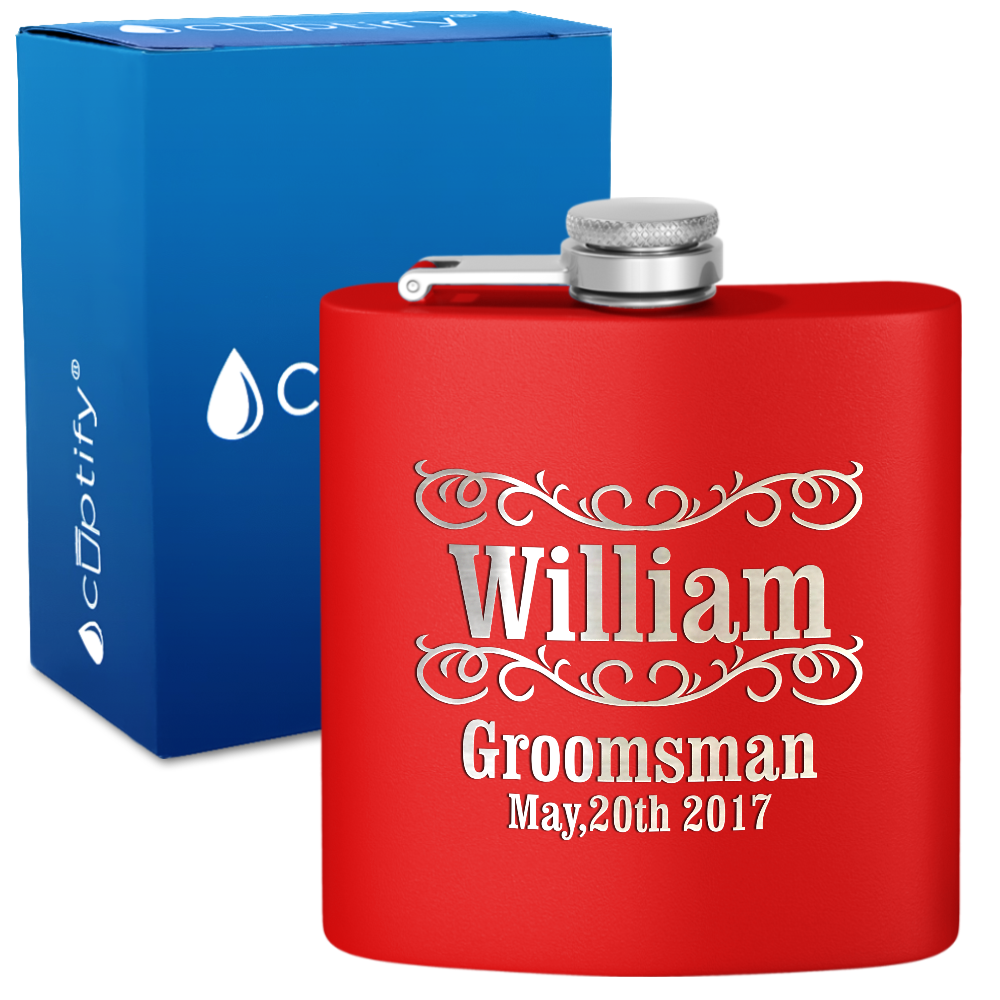 Personalized Classic Groomsmen 6 oz Stainless Steel Hip Flask