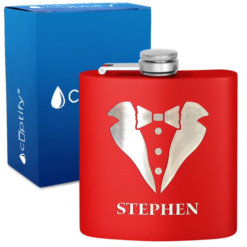 Personalized Tux Groomsmen 6 oz Stainless Steel Hip Flask