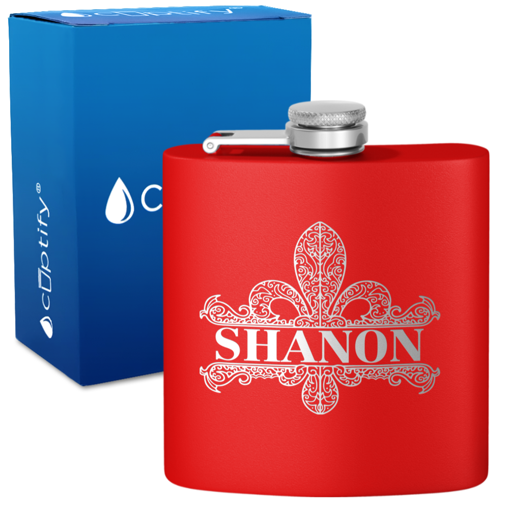 Personalized Fleur de Lis 6oz Hip Flask