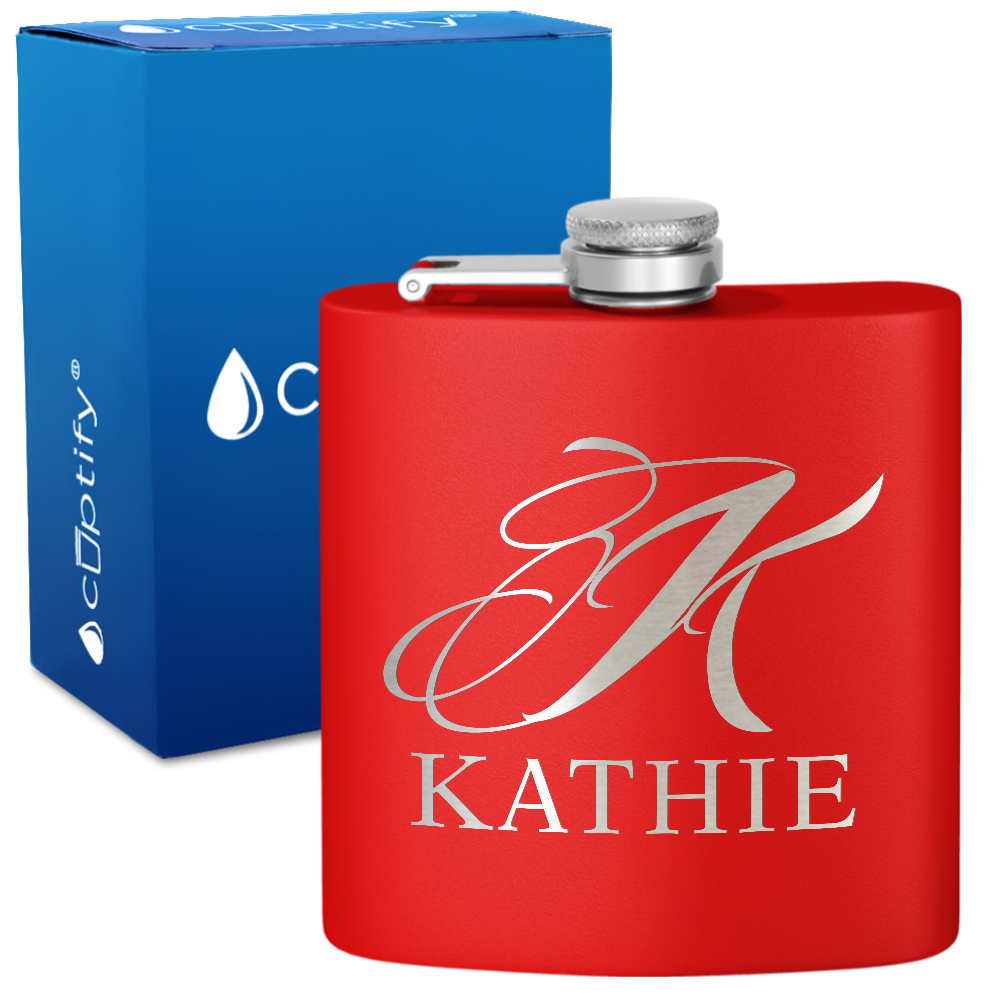 Personalized Script Initial and Name 6oz Hip Flask