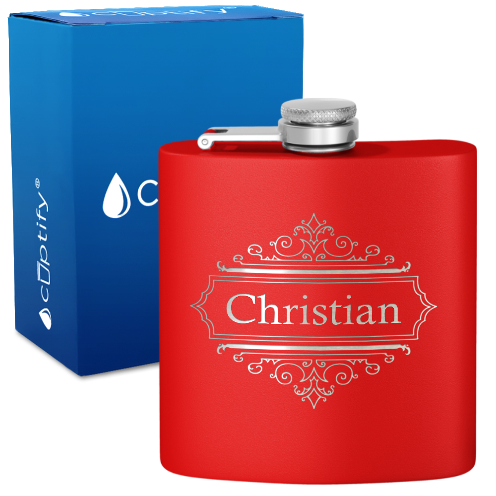 Personalized Crest Border 6oz Hip Flask