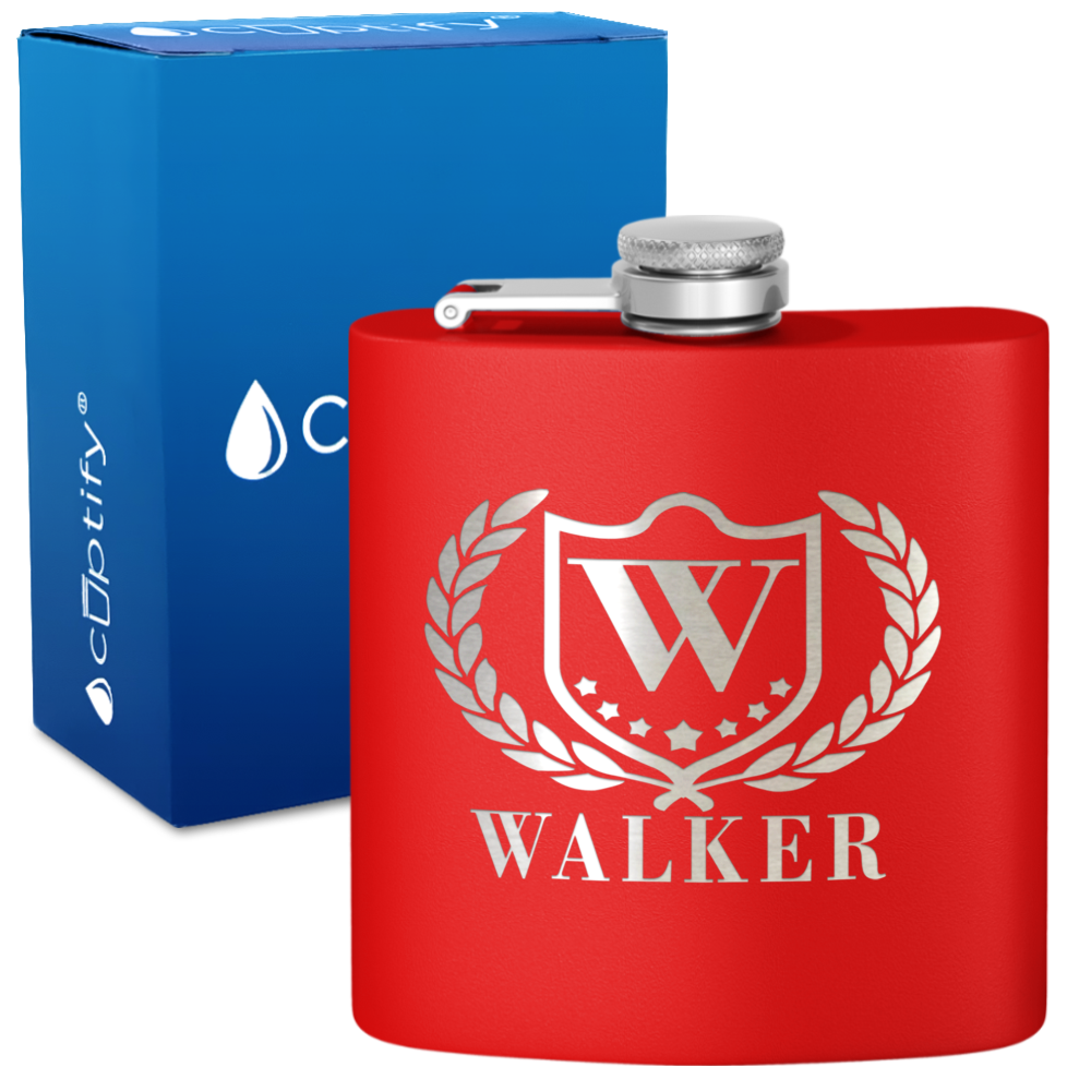 Personalized Monogram with Laurels 6oz Hip Flask