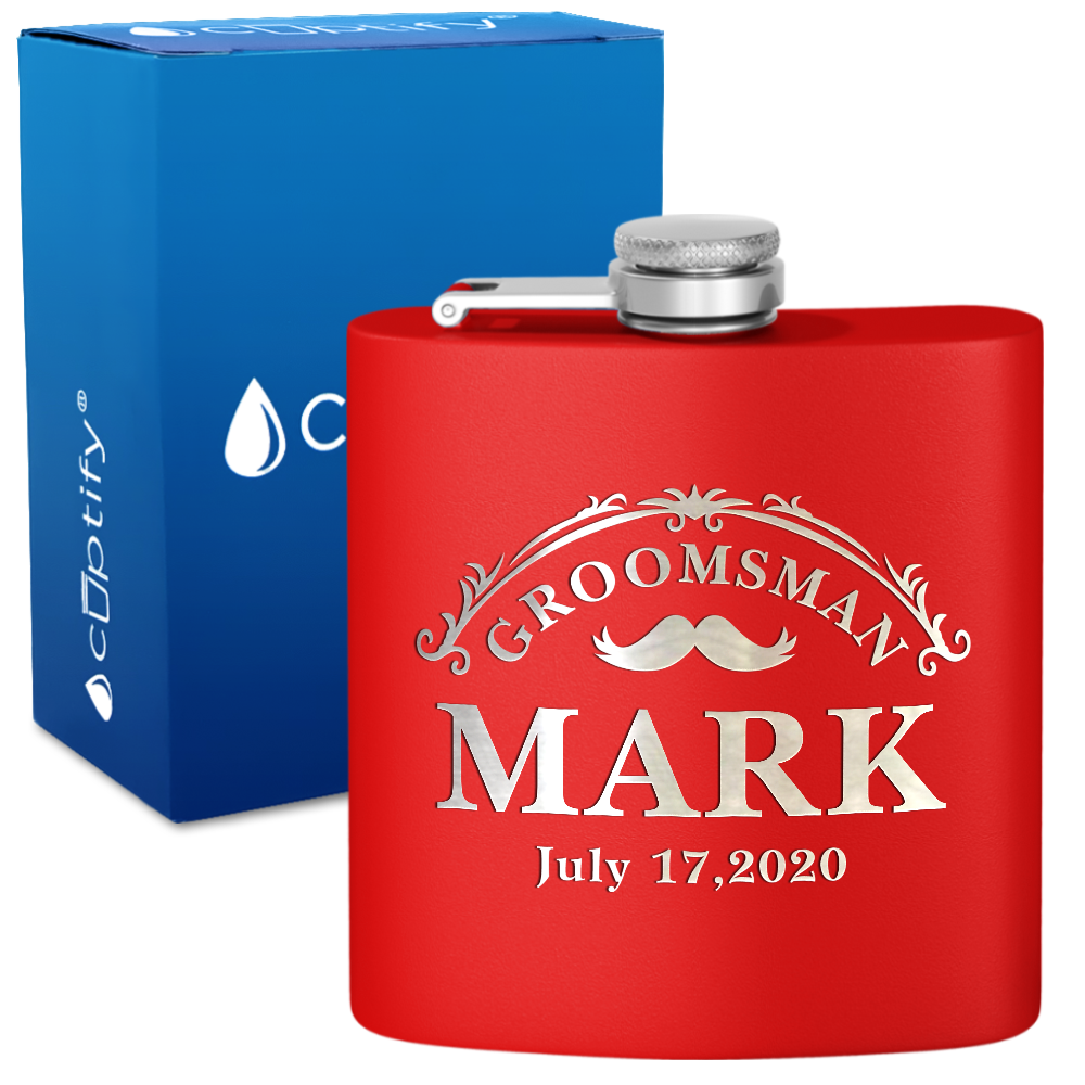Personalized Classic Groomsman Mustache 6 oz Stainless Steel Hip Flask