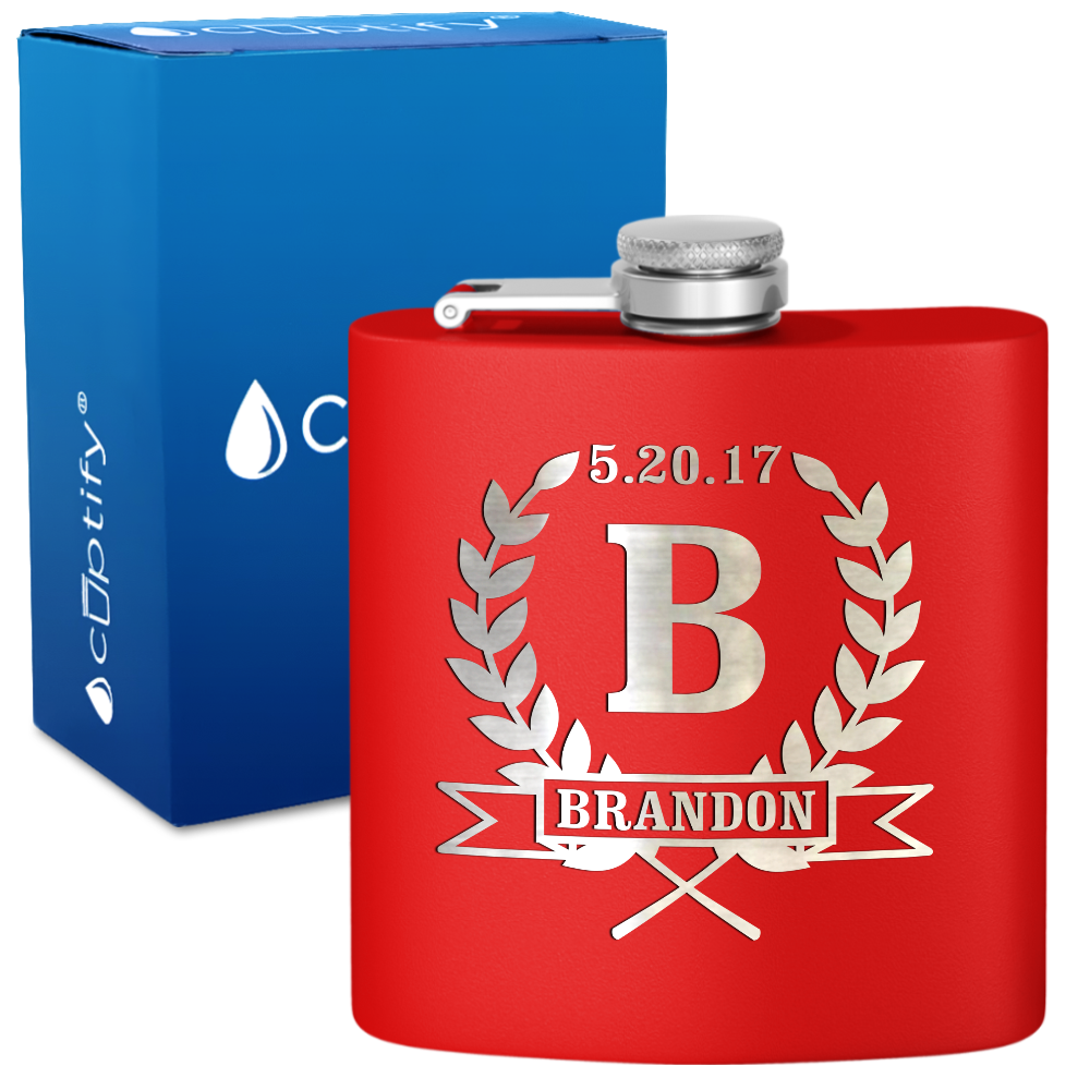 Personalized Groomsman Laurels 6 oz Stainless Steel Hip Flask