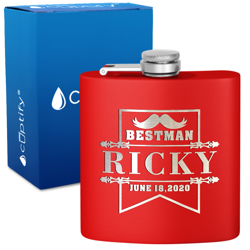 Personalized Groomsman Banner 6 oz Stainless Steel Hip Flask