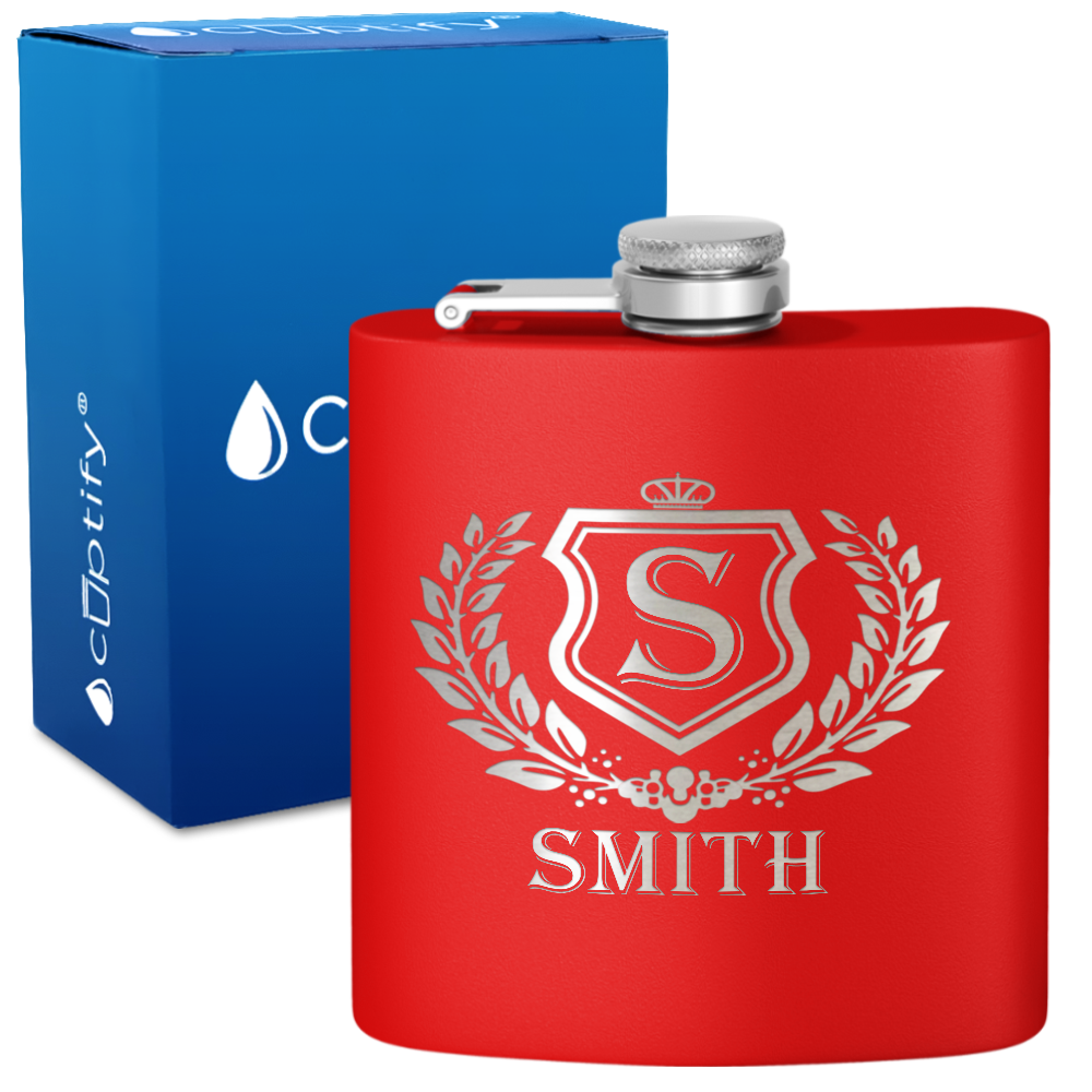 Personalized Monogram Initial Badge 6oz Hip Flask